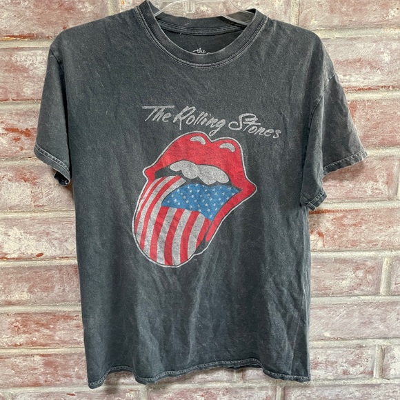 The Rolling Stones T-Shirt Medium Gray Tongue and Lips Logo Graphic Oversized T - Picture 1 of 4